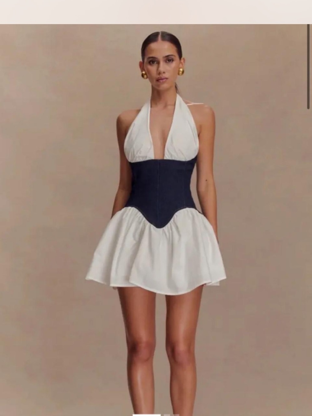 White Halter Mini Dress with Jean Corset Waist